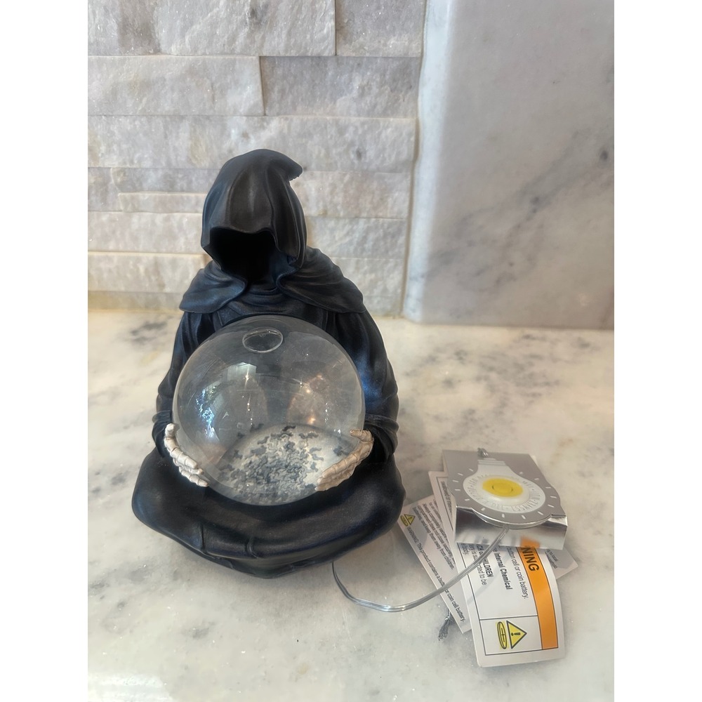 Halloween Light Up Grim Reaper Snow Globe Swirling Bats Gothic Decor NWT